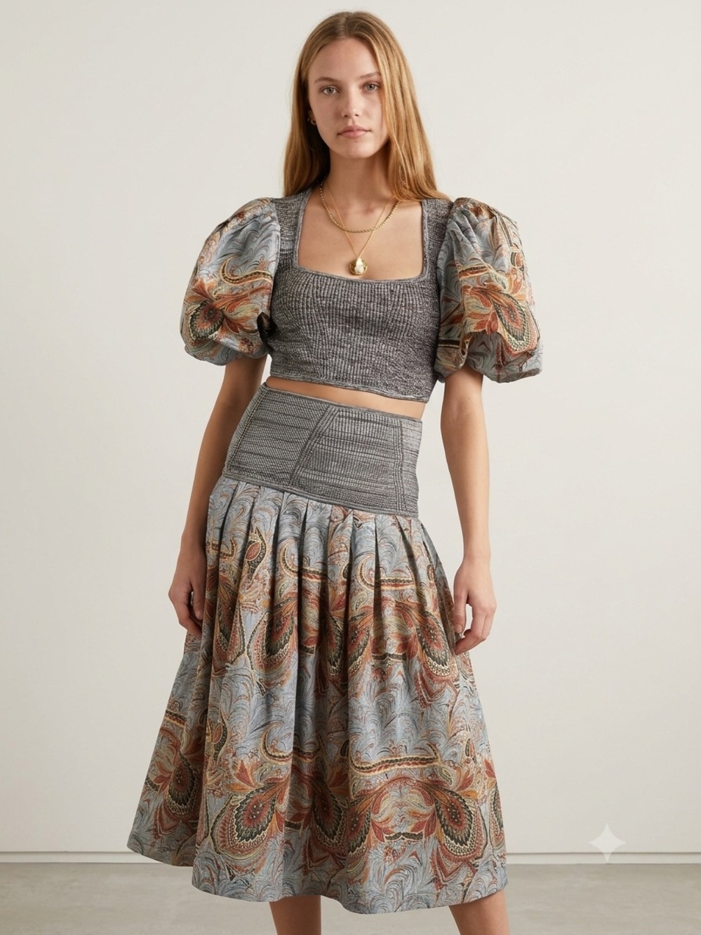 Ulla Johnson Iva Puff Sleeve Crop Top Chalcedony Size 10 Runway NWT